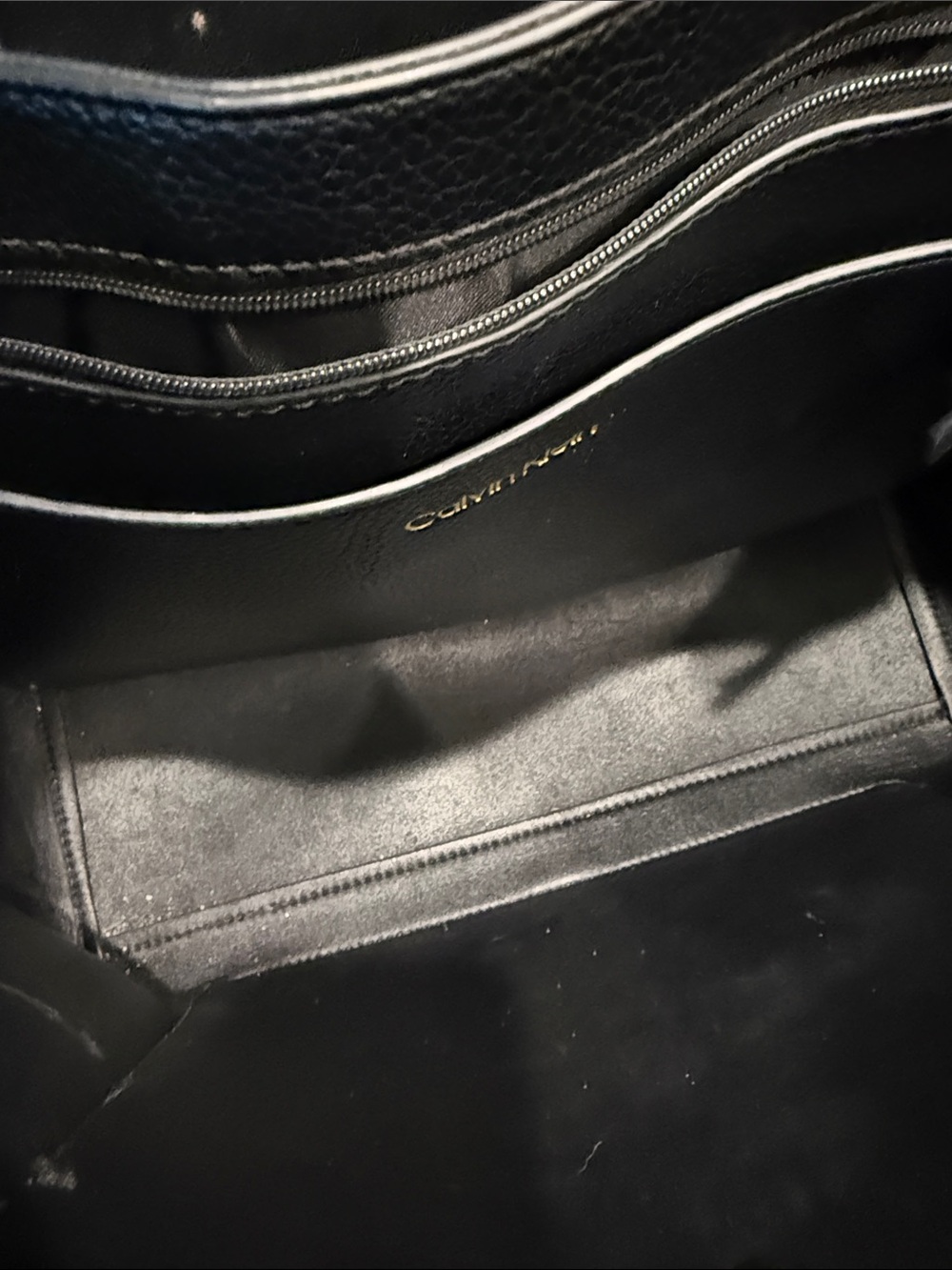 Calvin Klein Black Leather Tote with Gold Hardware Accents - Picture 4 of 7